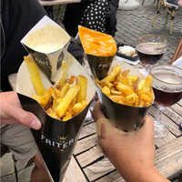 Boîte à emporter personnalisée en kraft avec logo pour frites, churros, support à une main, compartiment à dessert et sauce, emballage alimentaire à emporter