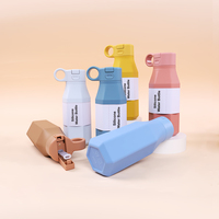 Botella de Agua de Silicona Reutilizable Hermética con Tapa de Rosca a Prueba de Fugas, con Pajita, Asa de Transporte, Termo para Niños, Botella de Agua para la Escuela