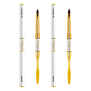 Pinceau Polygel 2-en-1 Premium, Pinceau à Ongles Acrylique Double Embout, Spatule Métallique, Outil Professionnel d'<span class=keywords><strong>Extension</strong></span> d'Ongles, Design Blanc et Or - Product Image 2