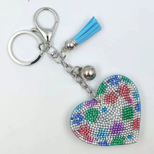 New Diamond Heart Leopard Keychain Bling Crystal Rhinestone <b>Key</b> <b>Chains</b> Glass Heart Star Bag Shape Leather Keyring Heart - Product Image 5