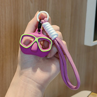 Porte-clés mignon en forme de mini masque de plongée, en silicone coloré, pendentif pour sac de lunettes de natation, accessoire de porte-clés pour les vacances, cadeau pour couple