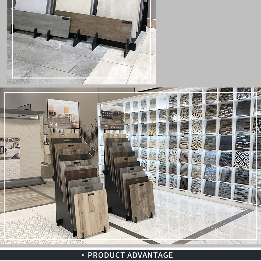 Hot Sale Custom Slots Style Wood Display Rack Showroom Tabletop Hardwood Parquet Laminate Marble Wooden Flooring Tile Stands