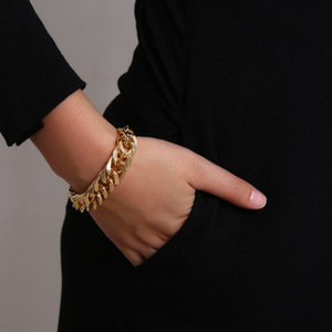 Bracelets Vintage en acier inoxydable, nouvelle collection, pour hommes et femmes, bijoux cadeaux, or, <span class=keywords><strong>argent</strong></span>, bordure cubaine, chaîne à maillons - Product Image 3