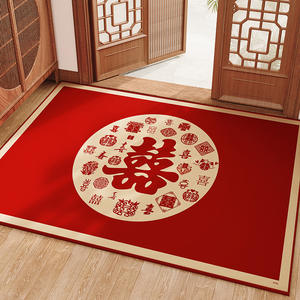 Tapis de porte de mariage en velours cristal Double Bonheur, rectangulaire, rouge, style chinois, antidérapant, absorbant l'eau, décoration d'entrée de maison - Product Image 3