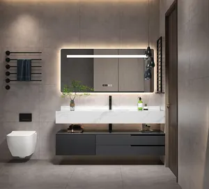 智能矩形发光二极管镜面灯浴室柜现代豪华浴室梳妆台带水槽浴室柜