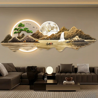 Art mural en acrylique gravé avec un paysage de montagne moderne et luxueux, LED avec horloge, tableaux suspendus pour la décoration murale de la maison et de l'hôtel
