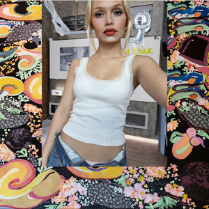Top de Tirantes de Algodón Blanco con Estampado de Verano para Mujer, Estilo Y2K Popular de INS, Cuello Cuadrado, Transpirable, Informal, con Encaje - Product Image 3
