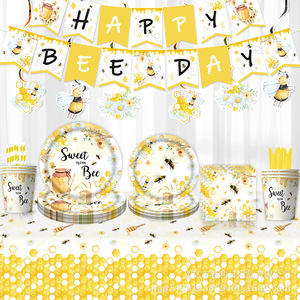 Bee-Themed Party Supplies Set 60-80 Pcs Birthday Tableware Decorations Banners Tablecloths Party Setup - Product Image 1