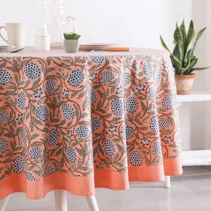 Mantel Redondo 100% <span class=keywords><strong>Lino</strong></span> con Estampado Floral, Manteles Indios, Manteles para Eventos, Tienda en Línea, Gran Venta - Product Image 1