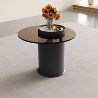 Ensemble de tables basses modernes de luxe en verre noir, table d'appoint et table centrale en bois, meubles pour le salon