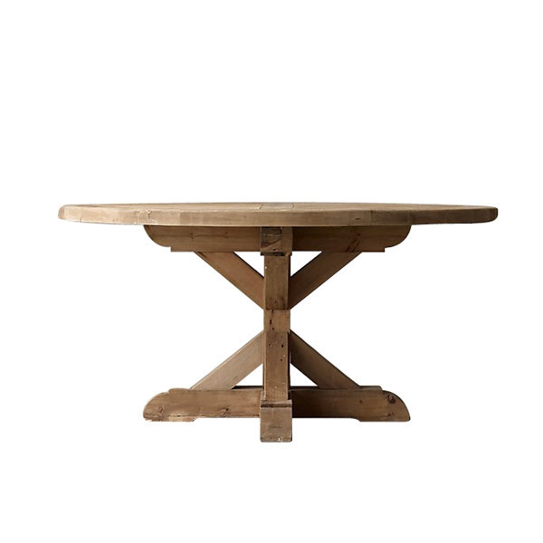 Reclaimed elm salvaged wood top dining table sets trestle round large dining table