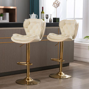 Set 2 Modern Lightweight <b>Bar</b> <b>Stools</b> Chrome Footrest Base Swivel Height <b>Adjustable</b> Mechanical Lifting Velvet Dining/Living Room - Product Image 4