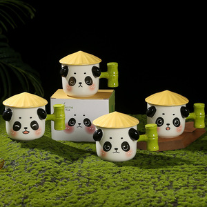 Expressão Divertida Panda Engraçado Caneca De Cerâmica Com Tampa Presente De Aniversário Copo De Café Para Mulheres Casa Copo De Água Lembrança Copo - Product Image 3
