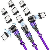 Cable de Carga Magnético USB 3 en 1 con Rotación de 540 Grados, Cable de Datos Trenzado de Nailon con Carga Rápida de 3A, Micro USB C para Teléfono Tipo C