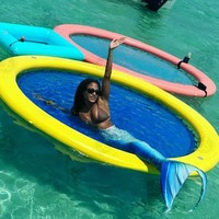 Hamac flottant de forme ronde avec coussin solaire gonflable pour chaise longue d'extérieur Hamac à eau circulaire avec centre en maille