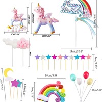 Einhorn Regenbogen Kuchen-Dekorations-Set Stern Wolke Mond Ballon Happy Birthday Topper Magische Mädchen Babyparty Zubehör Kuchen-Deko