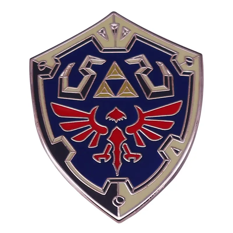 High Quality Cloisonne Polished Alloy Brooches Pins for the Fans of The Legend of Zeld Link Hylian Shield as gifts