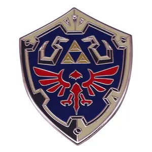 High Quality Cloisonne Polished Alloy Brooches Pins for the Fans of The Legend of Zeld Link Hylian Shield as gifts