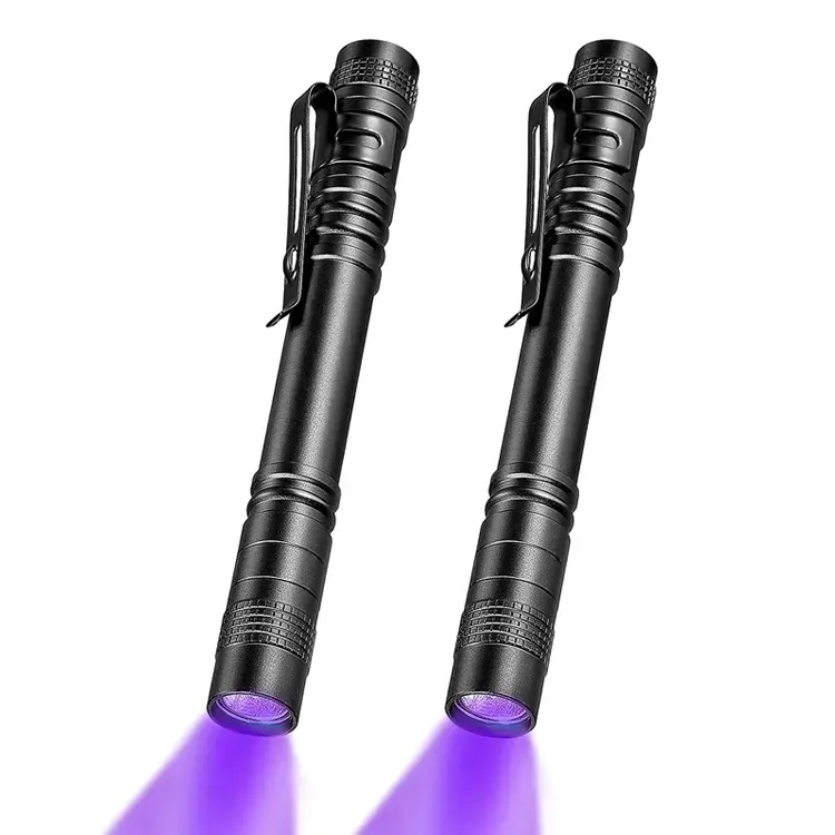 365nm UV Penlight 3W Mini UV LED stylo lumière lampe de poche Portable argent détecteur de monnaie ultraviolet torche de poche de sécurité avec clip
