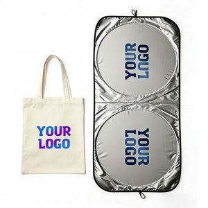 Pare-soleil pliable pour pare-brise avant avec protection UV et logo personnalisé, idéal pour concessionnaires automobiles et cadeaux promotionnels - Product Image 1
