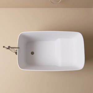 Bañera japonesa de superficie sólida de resina de piedra blanca mate con asiento Tinas de bañera artificiales de estilo Villa ovalada independiente - Product Image 5