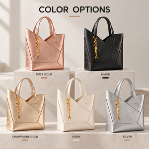 Metallic Rose Gold Tote <b>Bag</b> for Women Large Capacity Top Handle Fashion Handbag Custom Logo PU Leather Shoulder <b>Bag</b> Wholesale - Product Image 6