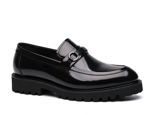 Mocassins pour hommes en cuir véritable brillant à boucle simple, à enfiler, à plateforme et semelle épaisse, chaussures habillées, décontractées et quotidiennes - Product Image 1