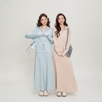 Ensemble de survêtement deux pièces en maille mélangée de rayonne avec logo personnalisé pour femme, veste zippée et pantalon large, tenue décontractée pour la maison et la rue