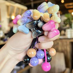 Grosir 2 buah/set permen warna Kilds ikat rambut elastis Fashion manis dua bola rambut tali karet pita untuk anak perempuan anak-anak - Product Image 2