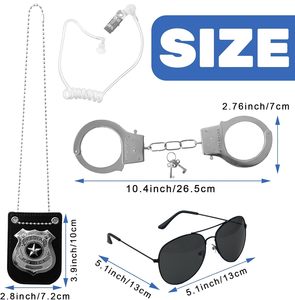 4 Piezas de <span class=keywords><strong>Accesorios</strong></span> de <span class=keywords><strong>Disfraz</strong></span> de Policía con Gafas de Sol, Auricular, Insignia y Esposas para Adultos Unisex de Poliéster para Cosplay - Product Image 2
