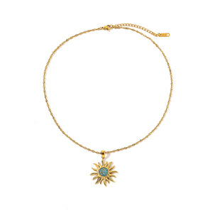 Collar con colgante de circonita azul en forma de sol, chapado en oro de 18k, acero inoxidable, joyería de moda para el tiempo libre - Product Image 5