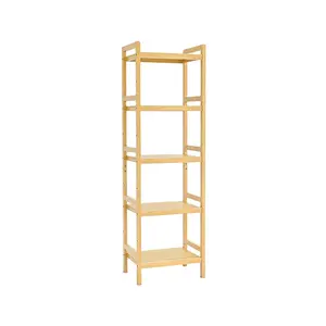 Supplier 5-Tier Adjustable Bamboo Bookshelf for Living Room Bedroom Kitchen