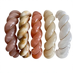 Ensembles de bracelets joncs de luxe en résine torsadés plaqués or, élégants, en acrylique bleu, noir, gris, bijoux de mode unisexe, cadeaux de mariage - Product Image 2