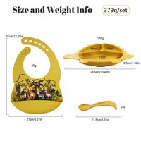Ensemble de couverts en silicone pour enfants, kit d'alimentation pour tout-petits, assiette à sucer en forme de dinosaure, cuillère et fourchette lavables, bavoir imperméable