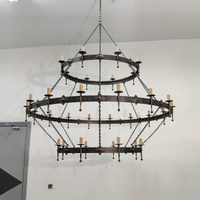 Lustre rustique vintage à trois niveaux en fer forgé, style bougie gothique, grande suspension LED en bronze réglable