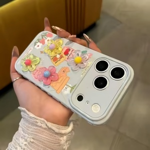Fashion loving frame bumper 3D flower mobile phone case girls <b>back</b> cover for iPhone 17 pro max 12 11 soft TPU shock shell OEM - Product Image 4