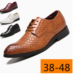 Nouvelles chaussures habillées en cuir PU à lacets et bout pointu pour hommes, style britannique, pour affaires, mariages et occasions formelles, avec semelle extérieure en caoutchouc - Product Image 1