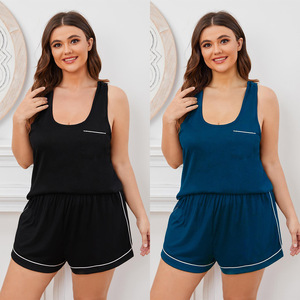 Nueva moda <span class=keywords><strong>Sexy</strong></span> Pijama sin mangas camiseta sin mangas pantalones cortos Mujer de talla grande 4XL Color sólido ropa de <span class=keywords><strong>dormir</strong></span> cómodo vestido de <span class=keywords><strong>dormir</strong></span> <span class=keywords><strong>para</strong></span> niña - Product Image 1