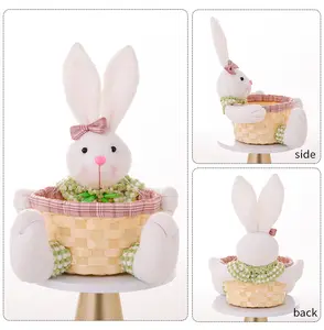 Penjualan terlaris NISEVEN ornamen Paskah keranjang rotan kelinci lucu keranjang anyaman hadiah keranjang anyaman telur permen Kosong keranjang tenun Paskah