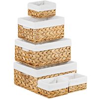 Lot de 6 paniers de rangement rectangulaires en jacinthe d'eau tressée, ouverts en dessus, 6,89 D x 13,02 L x 6,89 H, organisateur de garde-manger avec tableau noir