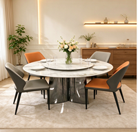 Ensemble de table à manger ronde de luxe moderne en pierre frittée brillante avec chaises en cuir PU, meubles de salle à manger pour la maison