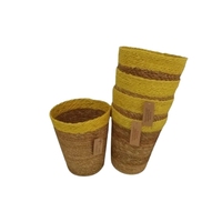 SC ECOMMERCE Set Modern 5 Pot Tanaman Anyaman Tali Pinggir Kuning Ramah Lingkungan Biodegradable Keranjang Penyimpanan Penggunaan Dalam/Luar Ruangan Rumah