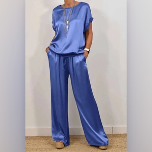 Ensemble décontracté 2 pièces pour femmes, chemise ample à manches courtes et col rond, pantalon large, tendance - Product Image 6