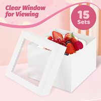Boîtes à gâteaux carrées en carton blanc recyclables, de qualité alimentaire, 10*10*8 pouces, avec fenêtre, pour la décoration de gâteaux, fournitures cadeaux