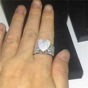 Vintage Herzform Versprechen Ring Simulierte Diamant cz Silber Verlobung Ehering Ringe für Frauen Männer Schmuck - Product Image 6