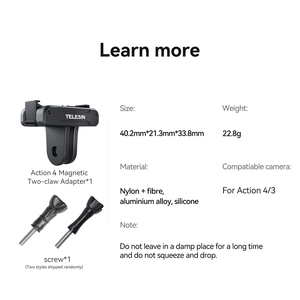 Accessoires chauds Telesin pour DJI Osmo Action 5 4 <span class=keywords><strong>3</strong></span> caméra de sport adaptateur magnétique à deux griffes - Product Image 6