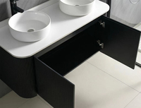 Ensemble de meubles de salle de bain suspendus au mur en bois massif moderne résistant à l'eau pour hôtel avec lavabo en céramique et miroir non inclus