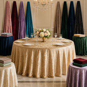Wholesale <b>Round</b> Crushed Velvet <b>Tablecloth</b> Custom Colors for Wedding Event Rental Bulk Supply - Product Image 1