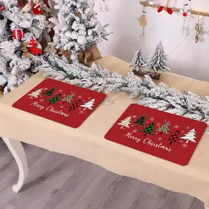 Custom Holiday Birthday Party Decor Washable Christmas Tree Table Mat Red Merry Christmas Placemats for Dining Table