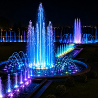 Fontaine musicale extérieure personnalisée en acier inoxydable avec jets d'eau synchronisés et LED RGB étanches IP68